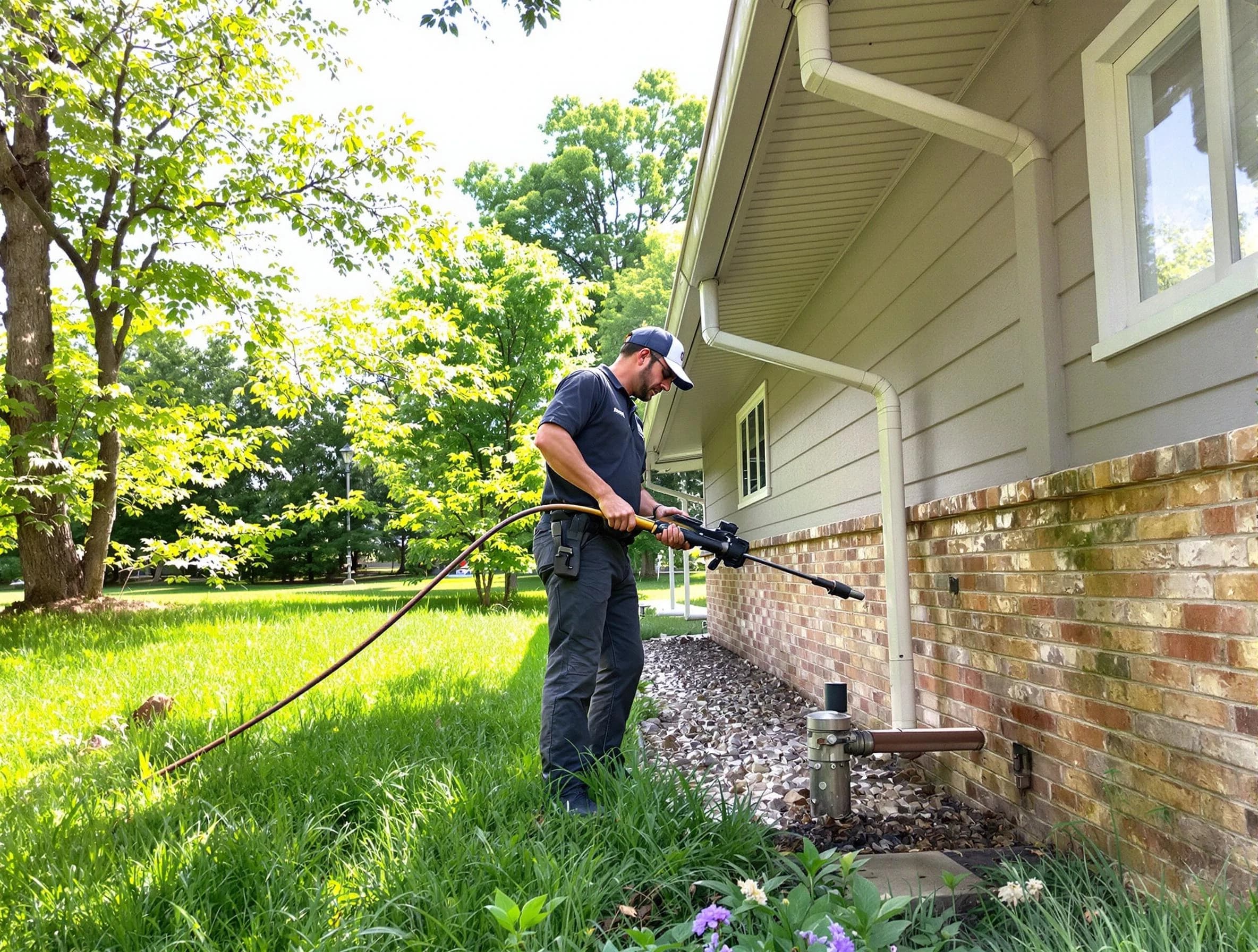 South Euclid Roofing Company removing debris from a downspout in South Euclid, OH