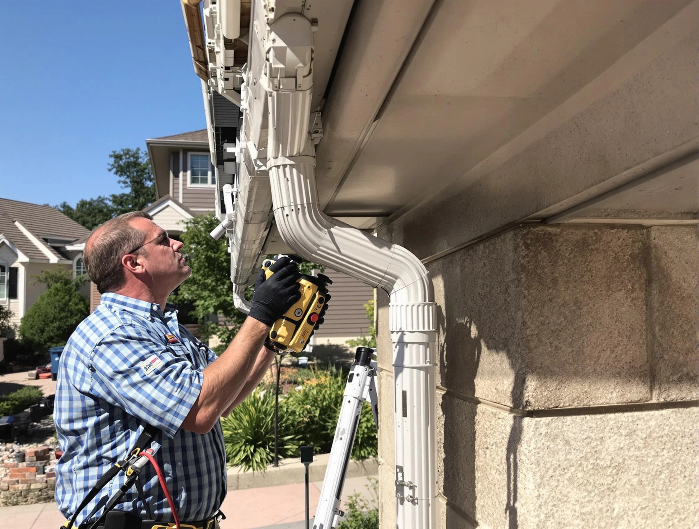 Close-up of a restored downspout system by South Euclid Roofing Company in South Euclid, OH