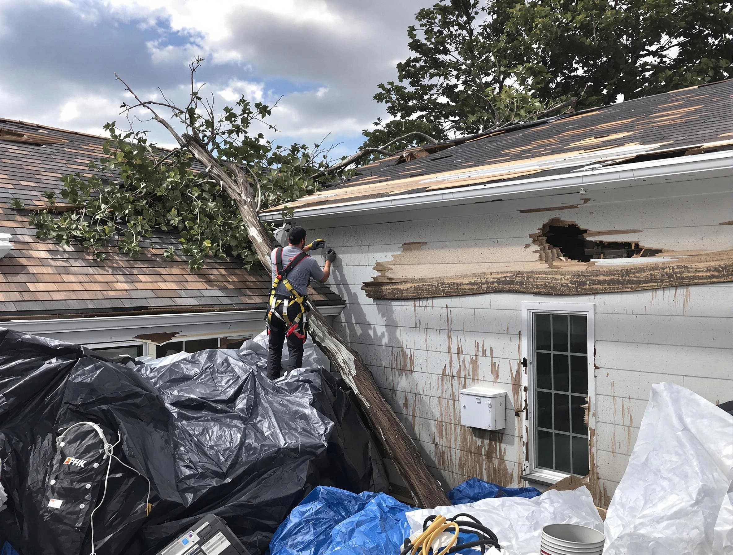 South Euclid Roofing Company technicians handling urgent roof damage in South Euclid, OH