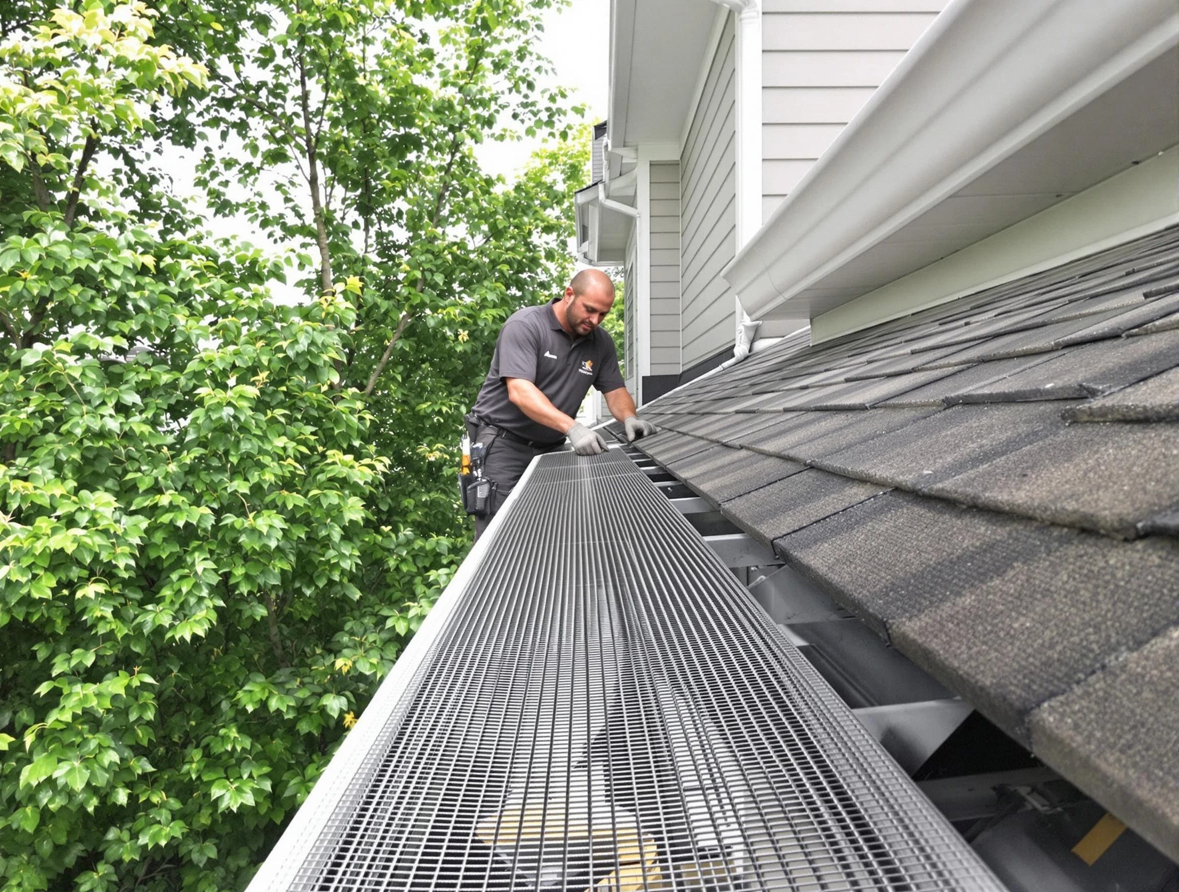 Close-up of gutter guards installed by South Euclid Roofing Company in South Euclid, OH