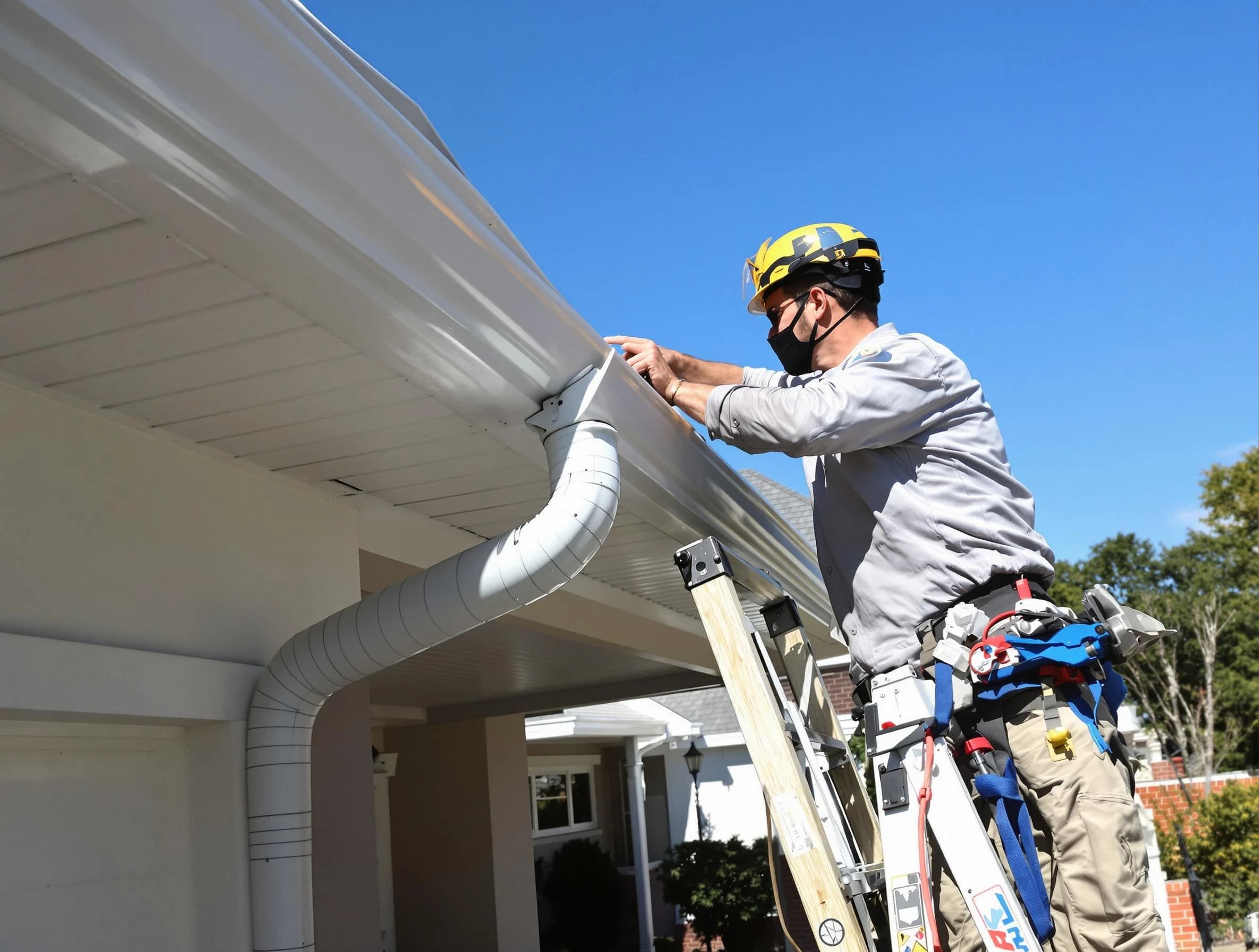 Close-up on a freshly sealed gutter joint by South Euclid Roofing Company in South Euclid, OH