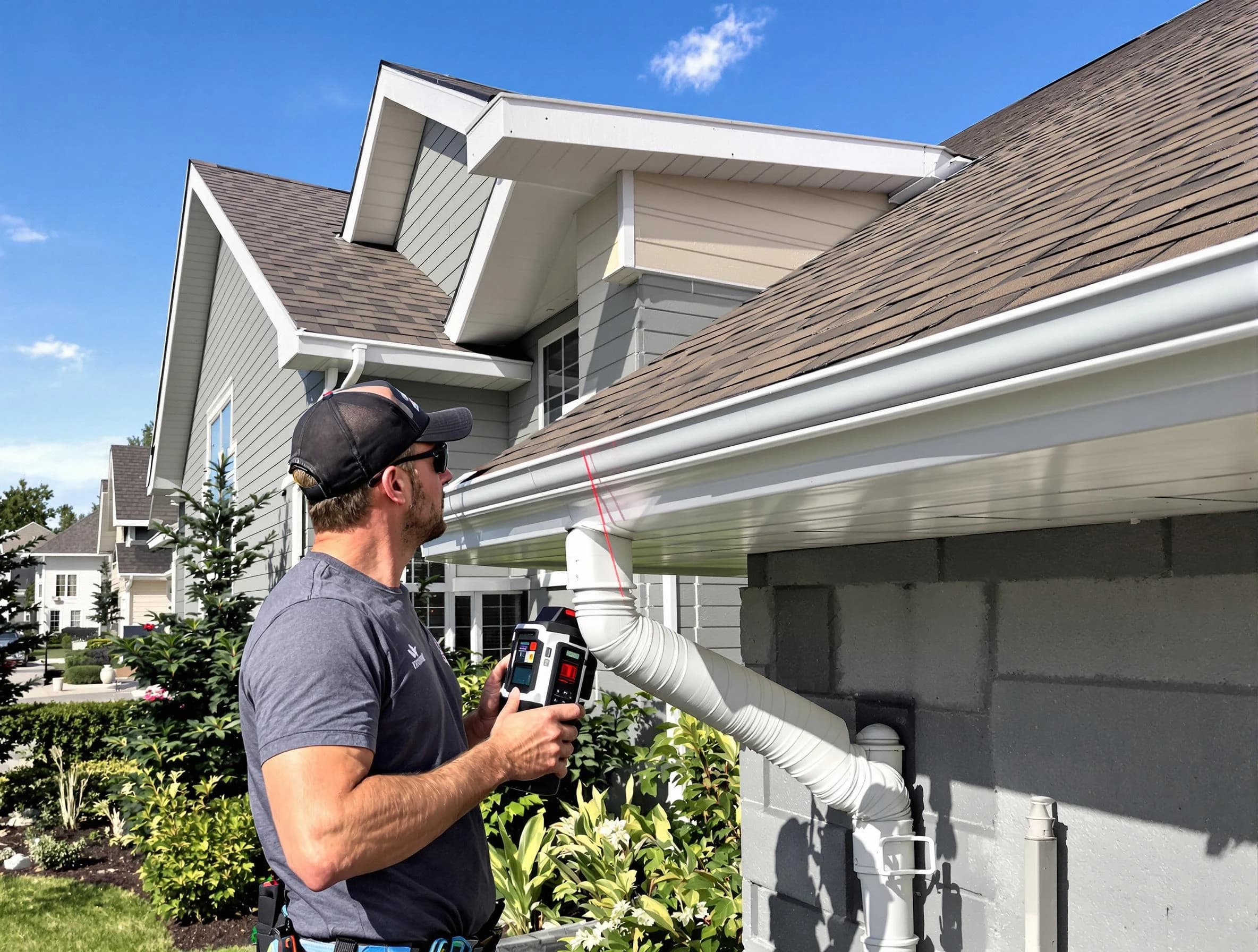 South Euclid Roofing Company installing seamless gutters in South Euclid, OH