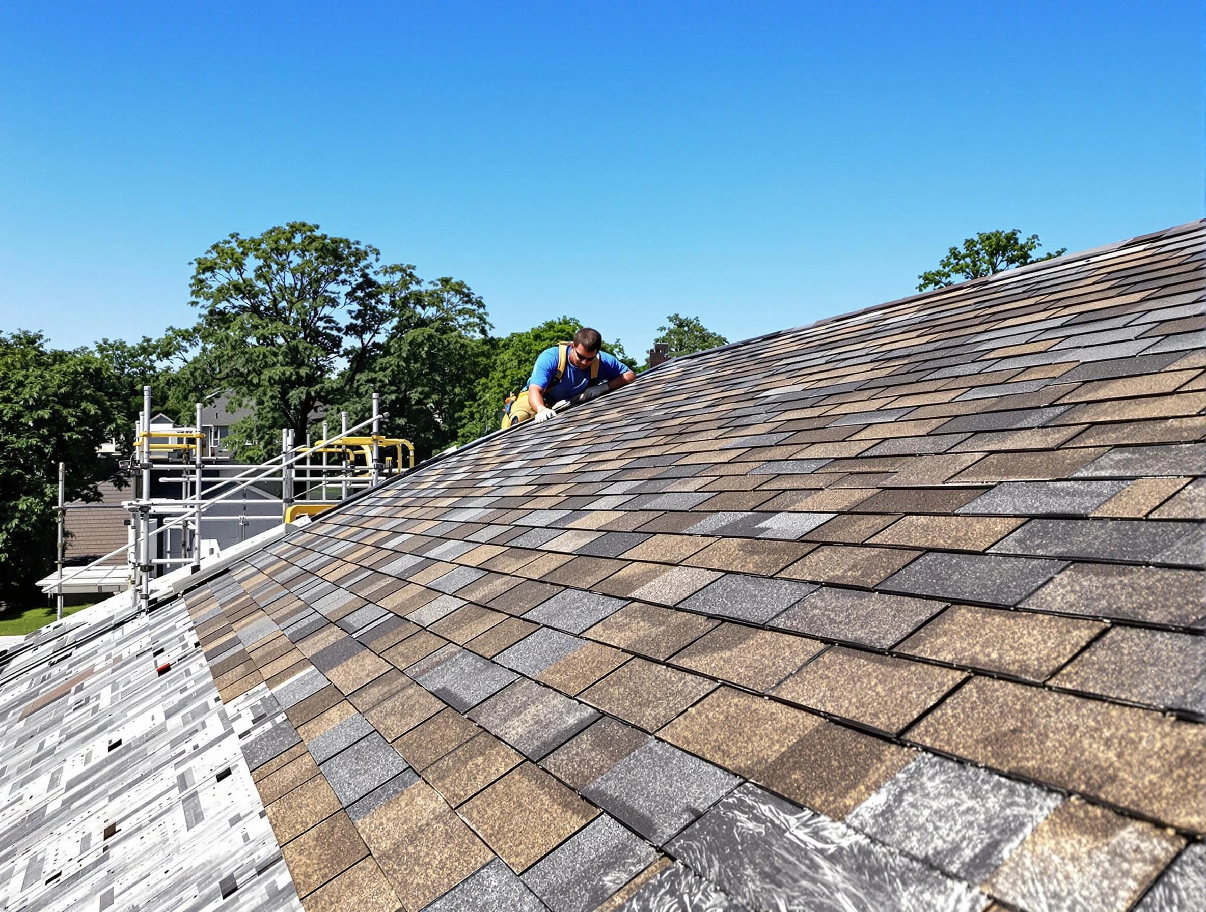 Close-up of new shingles installed by South Euclid Roofing Company in South Euclid, OH